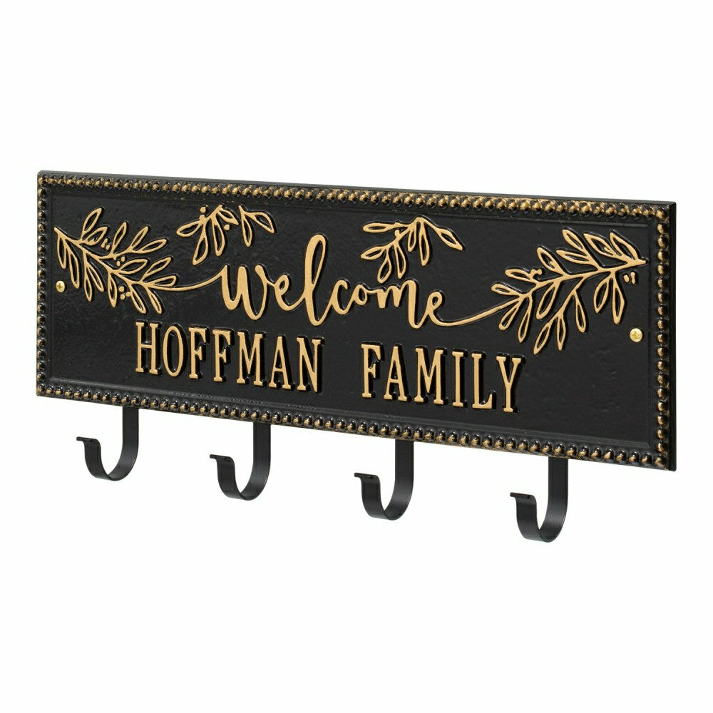 Plow & Hearth Kinsley Welcome Beaded Rectangle Hook Plaque, Black/Gold
