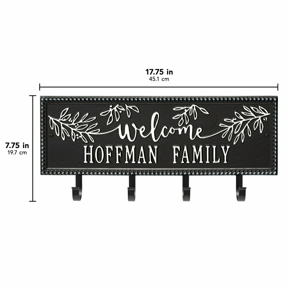 Plow & Hearth Kinsley Welcome Beaded Rectangle Hook Plaque, Black/Gold