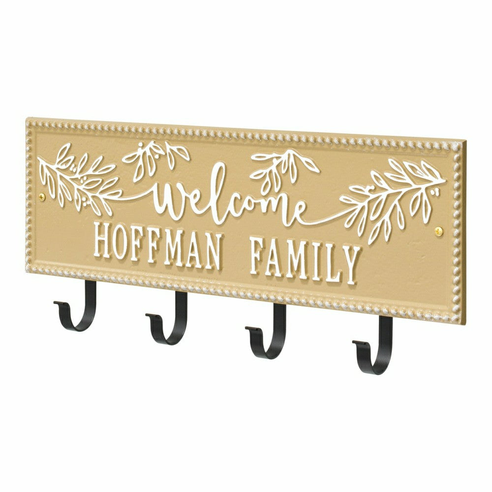 Plow & Hearth Kinsley Welcome Beaded Rectangle Hook Plaque, Black/Gold
