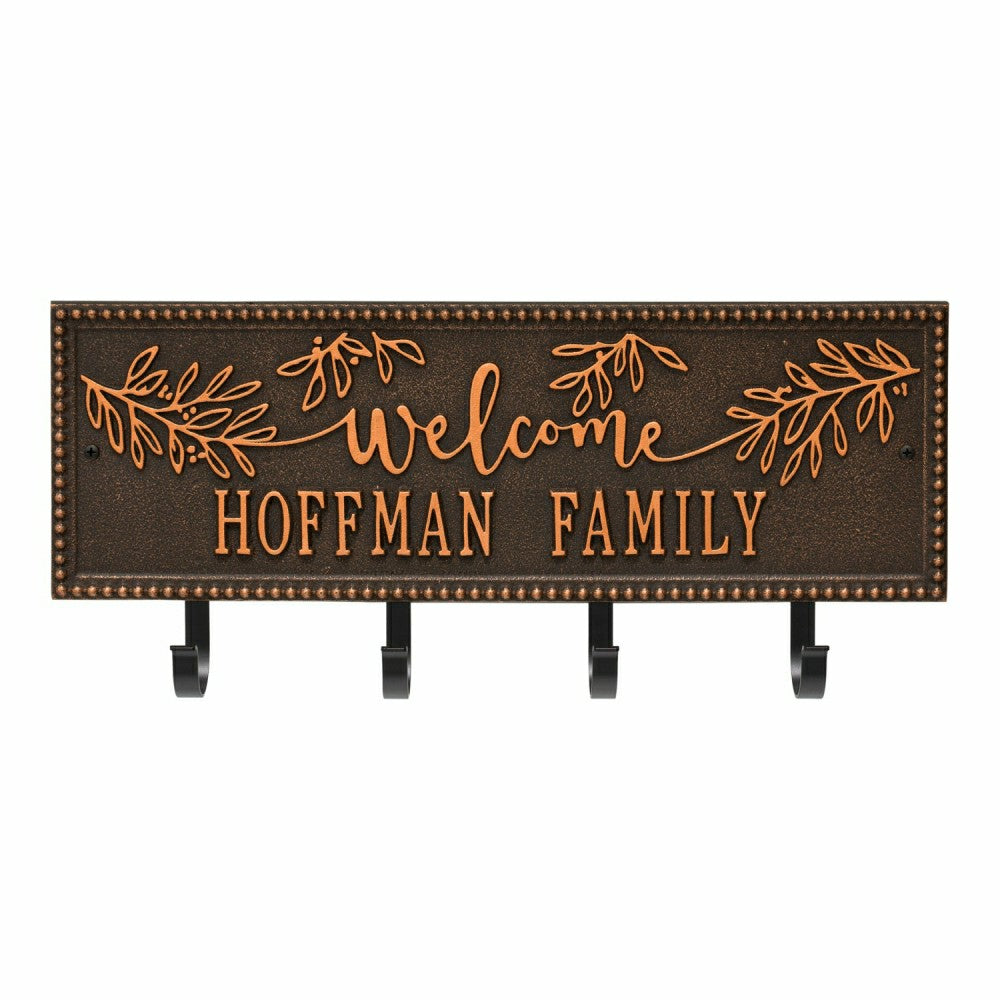Plow & Hearth Kinsley Welcome Beaded Rectangle Hook Plaque, Black/Gold