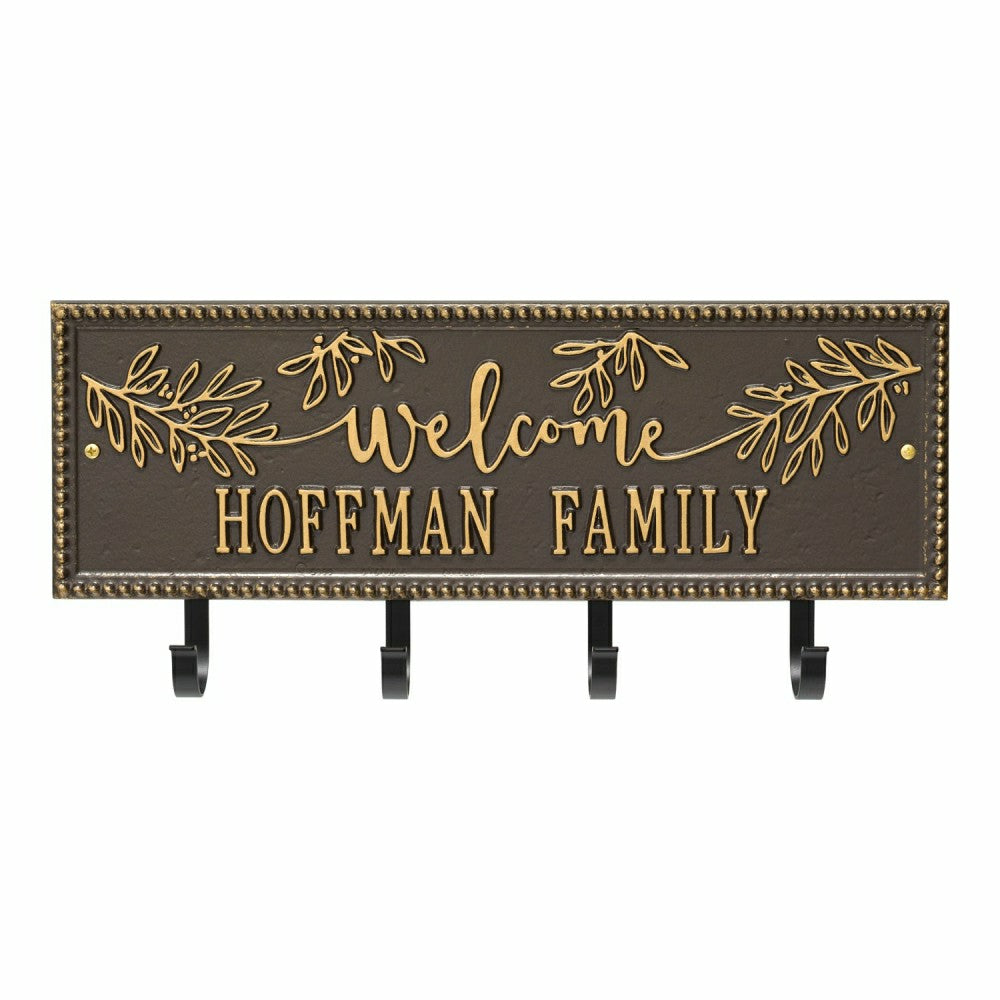 Plow & Hearth Kinsley Welcome Beaded Rectangle Hook Plaque, Black/Gold