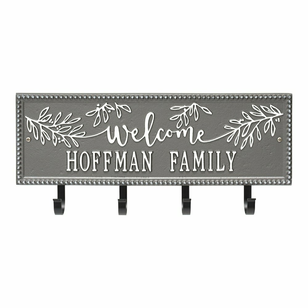 Plow & Hearth Kinsley Welcome Beaded Rectangle Hook Plaque, Black/Gold