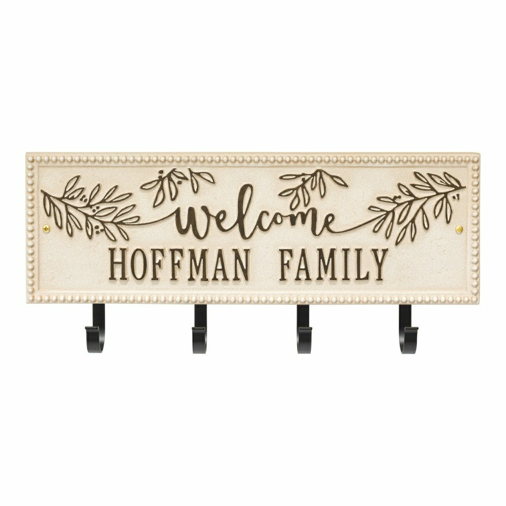 Plow & Hearth Kinsley Welcome Beaded Rectangle Hook Plaque, Black/Gold