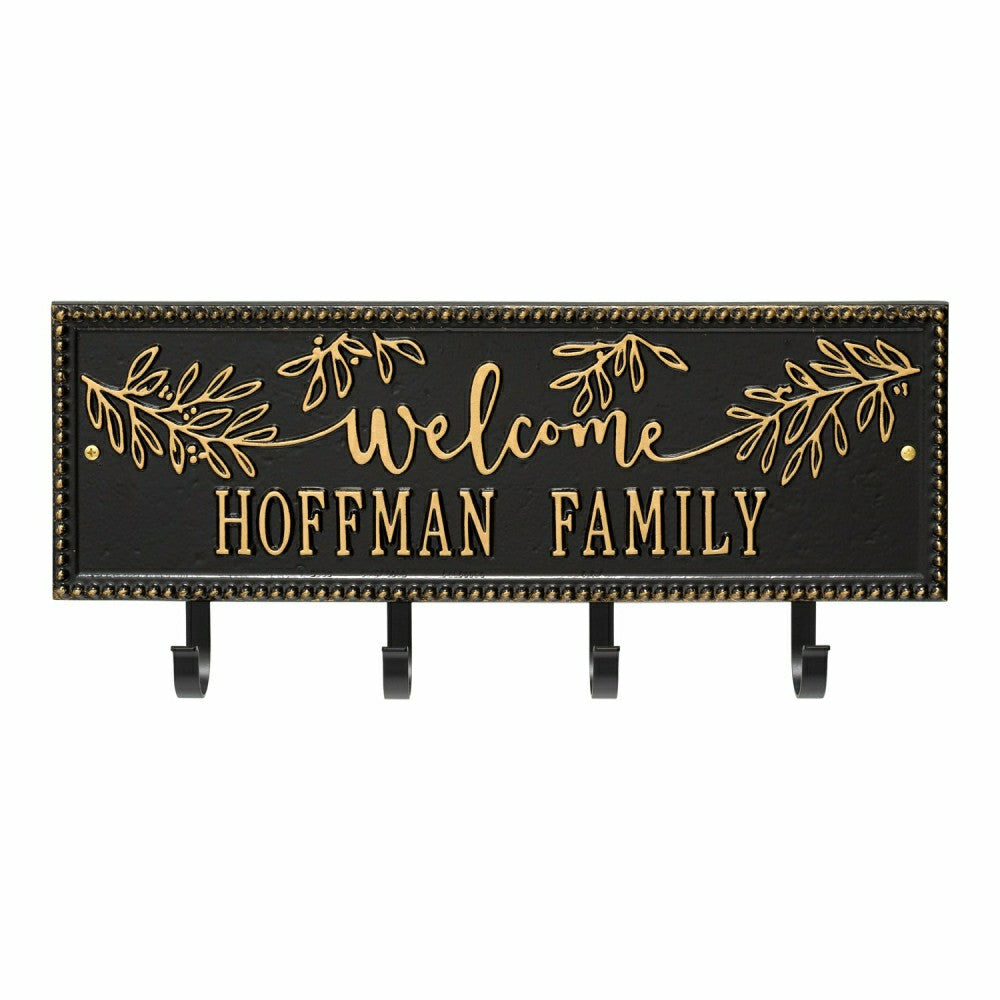 Plow & Hearth Kinsley Welcome Beaded Rectangle Hook Plaque, Black/Gold