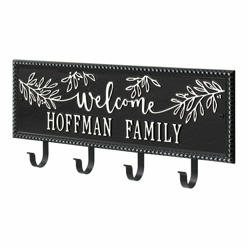 Plow & Hearth Kinsley Welcome Beaded Rectangle Hook Plaque, Black/Gold