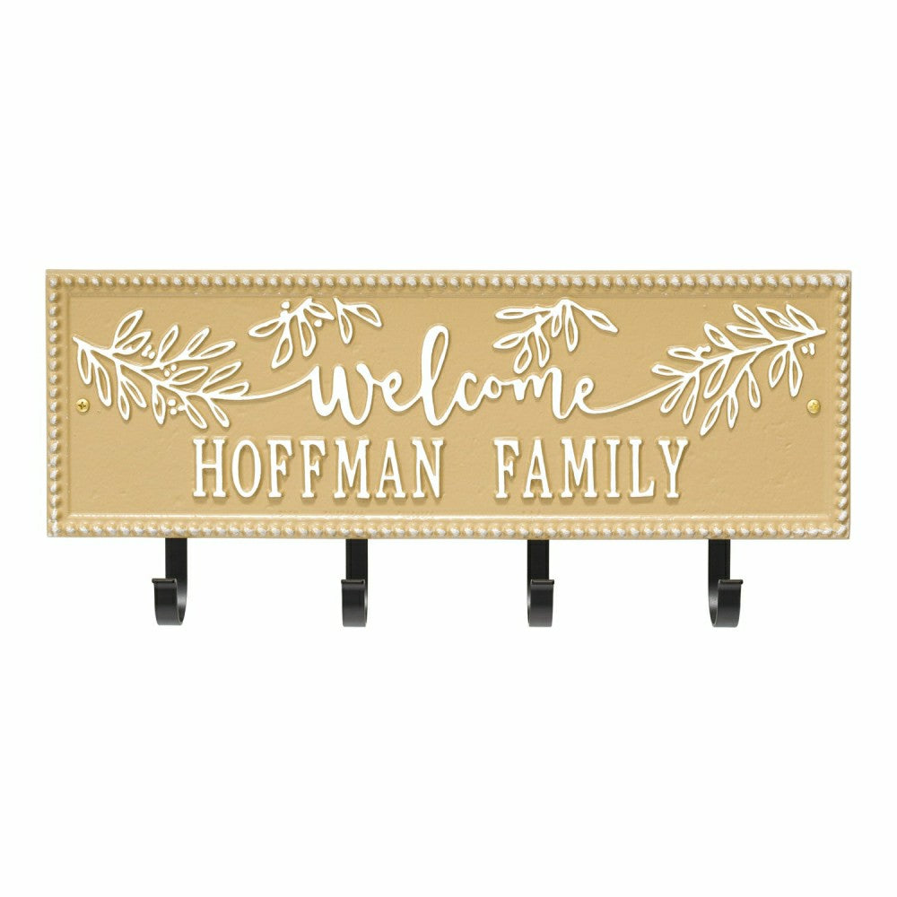 Plow & Hearth Kinsley Welcome Beaded Rectangle Hook Plaque, Black/Gold