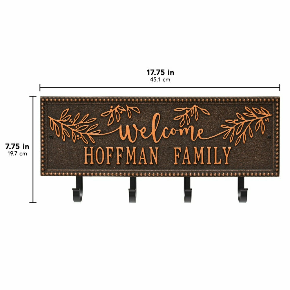 Plow & Hearth Kinsley Welcome Beaded Rectangle Hook Plaque, Black/Gold