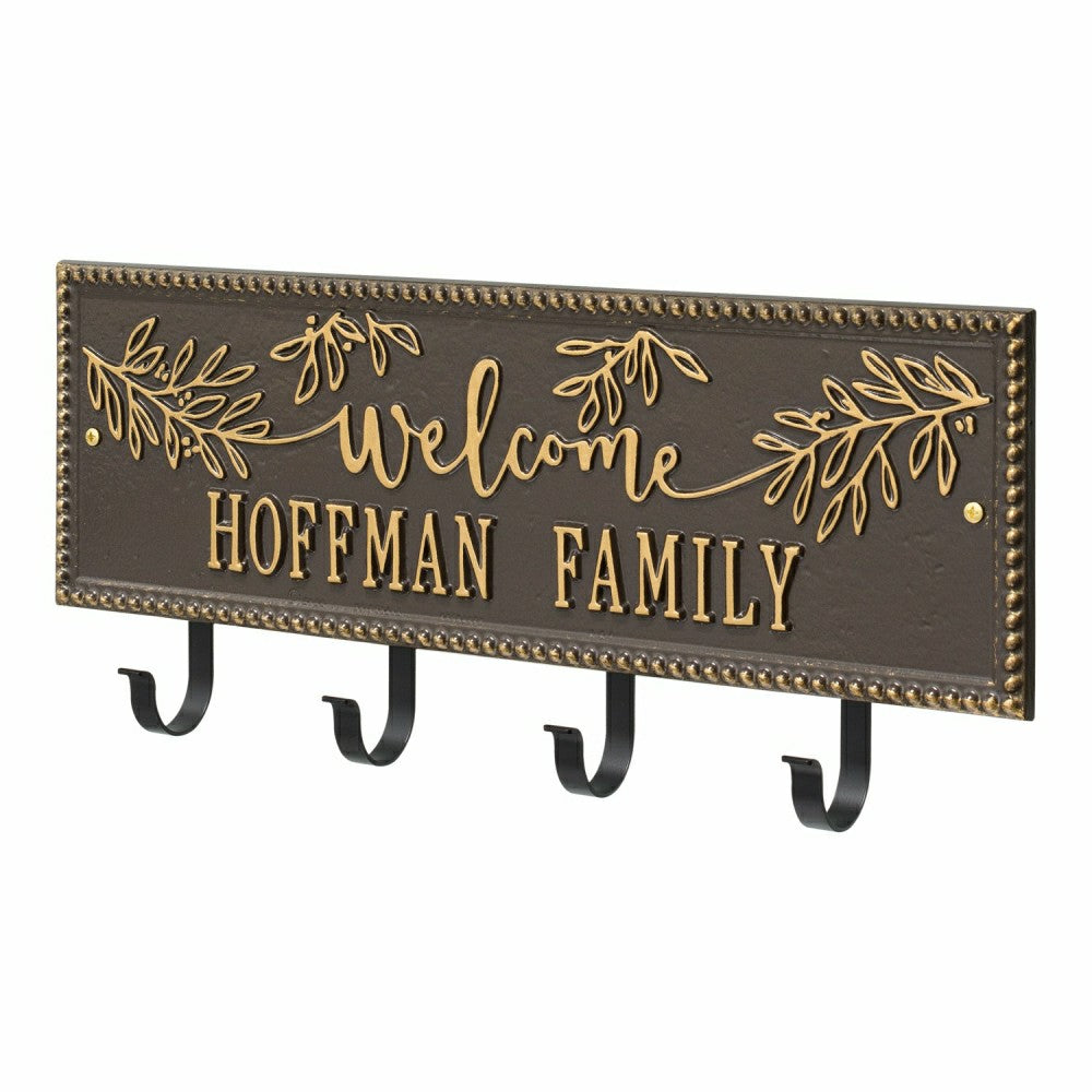 Plow & Hearth Kinsley Welcome Beaded Rectangle Hook Plaque, Black/Gold