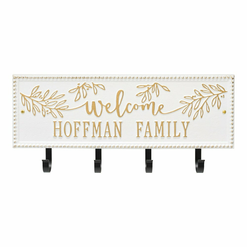 Plow & Hearth Kinsley Welcome Beaded Rectangle Hook Plaque, Black/Gold