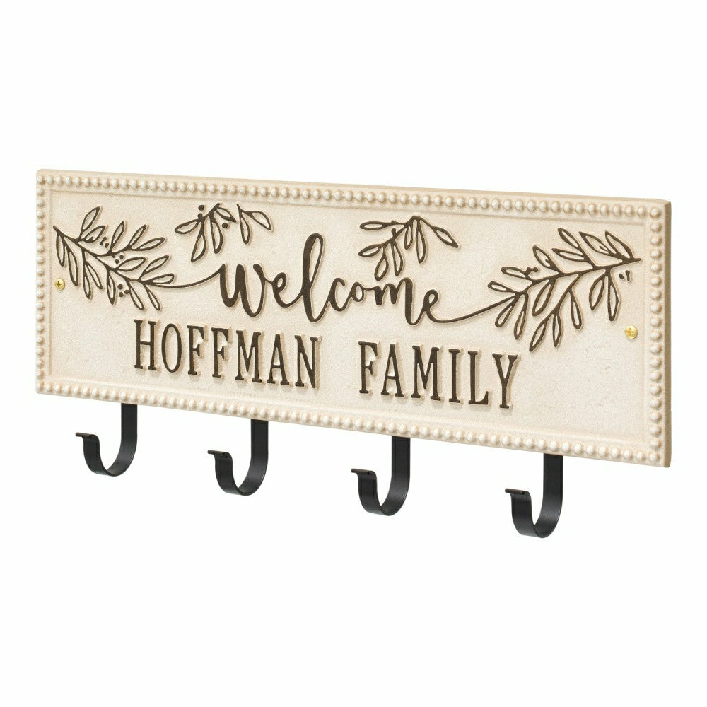 Plow & Hearth Kinsley Welcome Beaded Rectangle Hook Plaque, Black/Gold