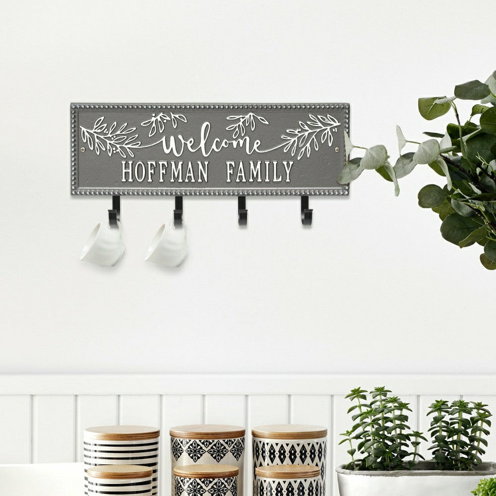 Plow & Hearth Kinsley Welcome Beaded Rectangle Hook Plaque, Black/Gold