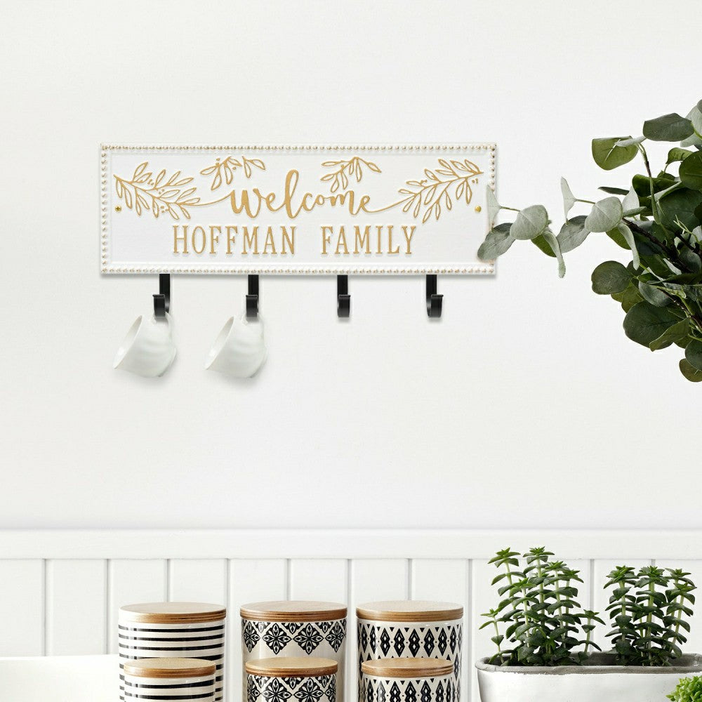 Plow & Hearth Kinsley Welcome Beaded Rectangle Hook Plaque, Black/Gold