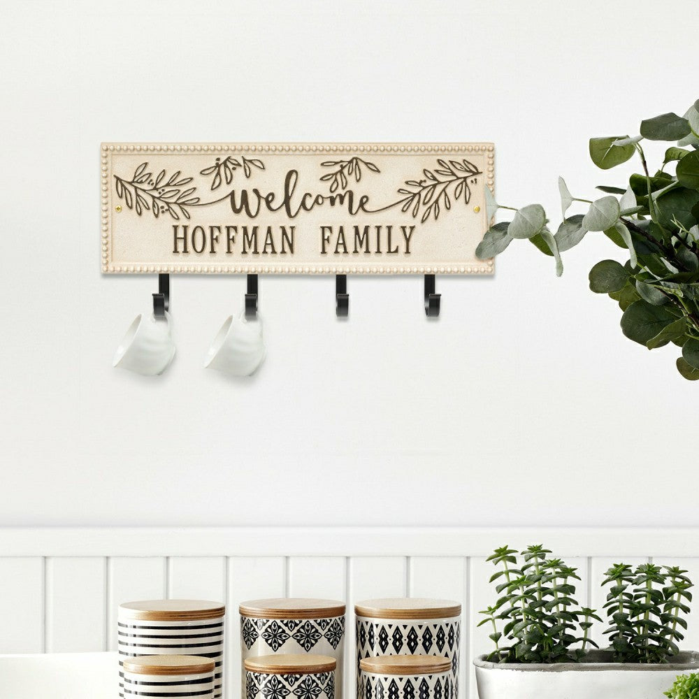 Plow & Hearth Kinsley Welcome Beaded Rectangle Hook Plaque, Black/Gold