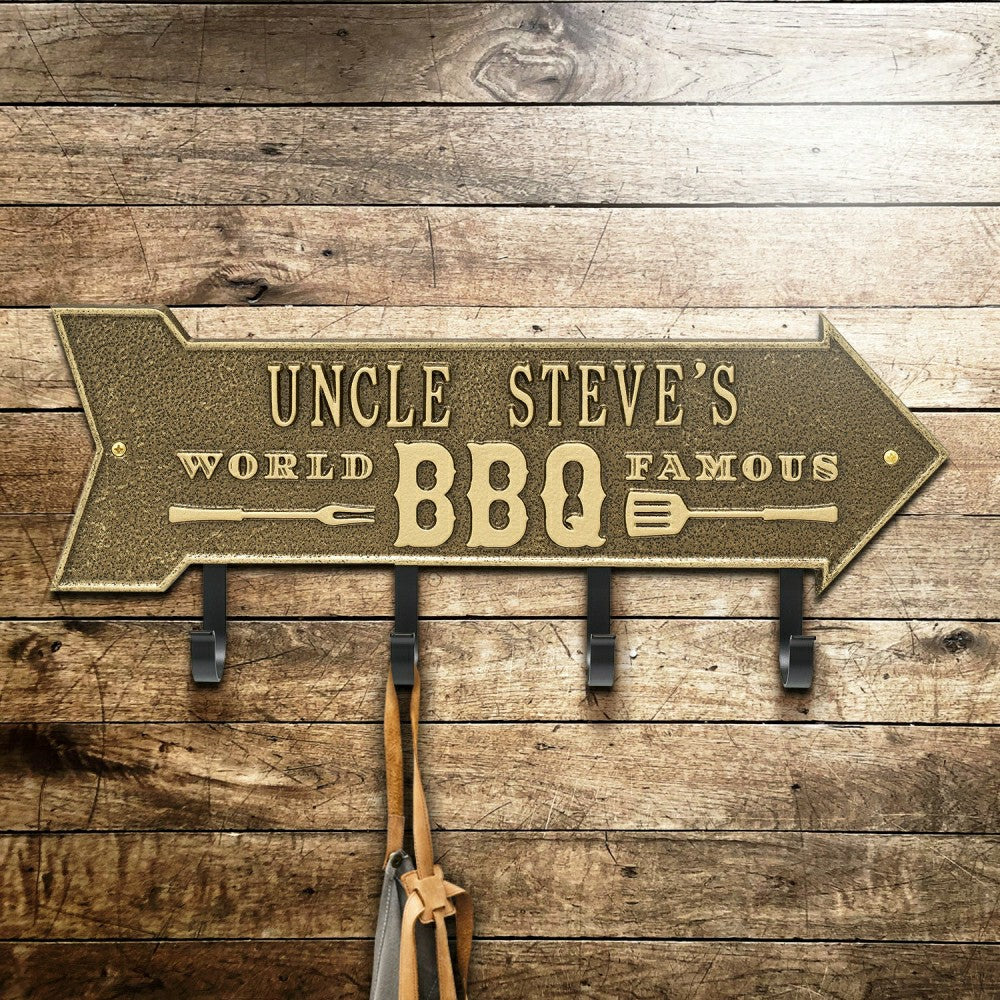 Plow & Hearth World Famous BBQ Arrow Hook Plaque, Antique Brass