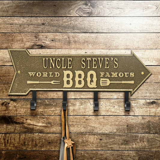 Plow & Hearth World Famous BBQ Arrow Hook Plaque, Antique Brass