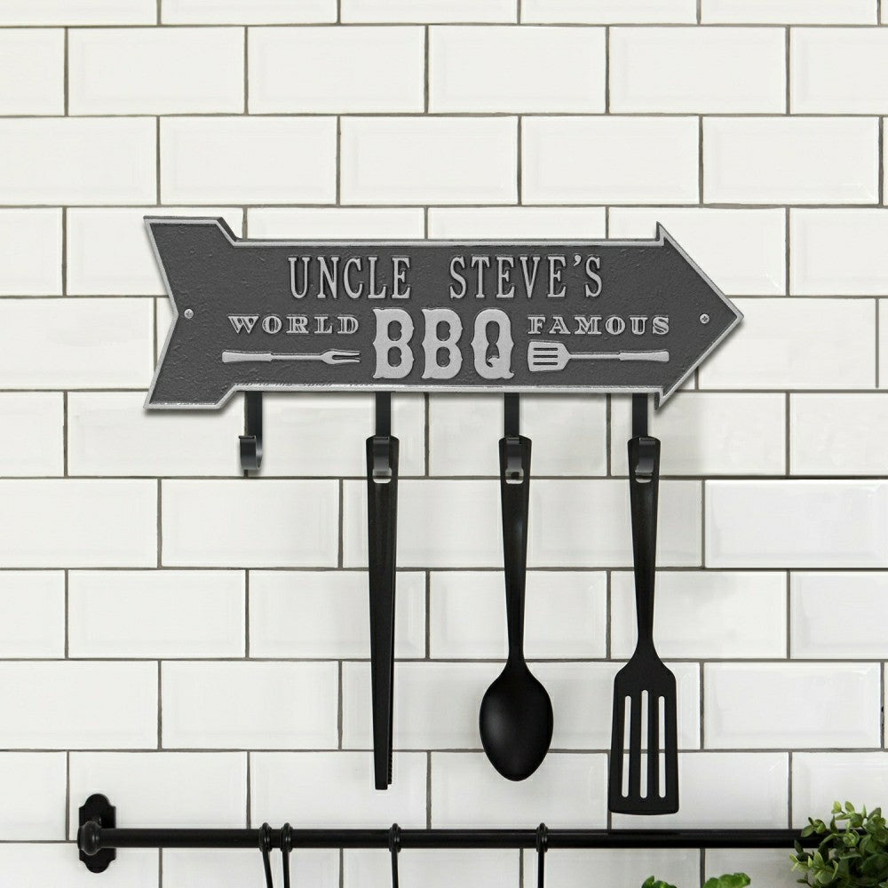 Plow & Hearth World Famous BBQ Arrow Hook Plaque, Antique Brass