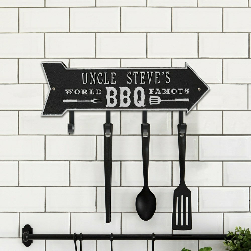 Plow & Hearth World Famous BBQ Arrow Hook Plaque, Antique Brass