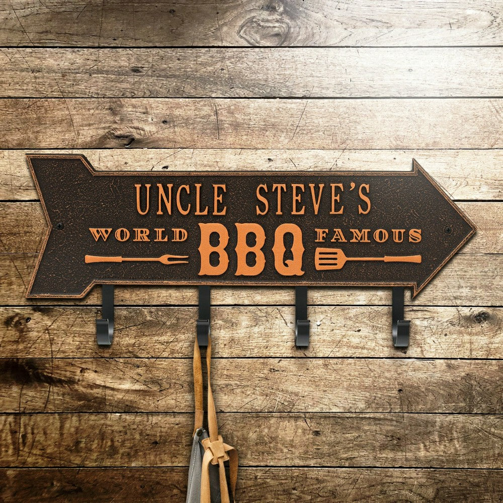 Plow & Hearth World Famous BBQ Arrow Hook Plaque, Antique Brass