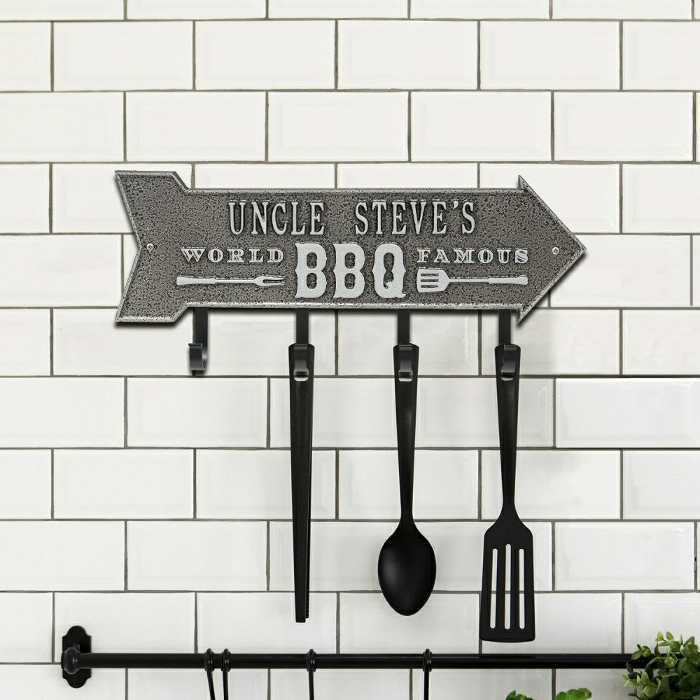 Plow & Hearth World Famous BBQ Arrow Hook Plaque, Antique Brass