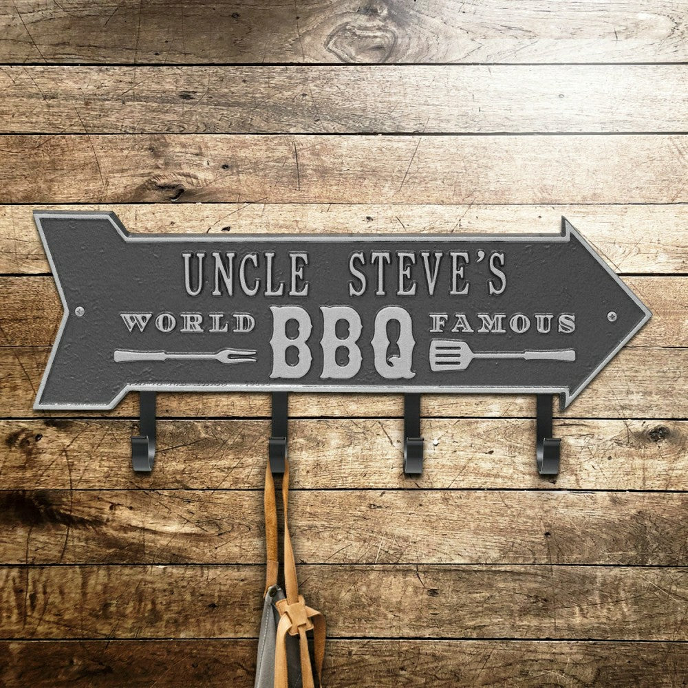 Plow & Hearth World Famous BBQ Arrow Hook Plaque, Antique Brass
