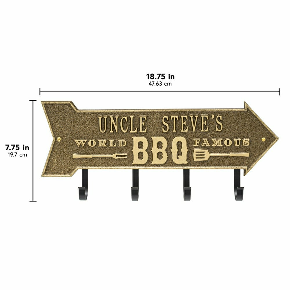 Plow & Hearth World Famous BBQ Arrow Hook Plaque, Antique Brass