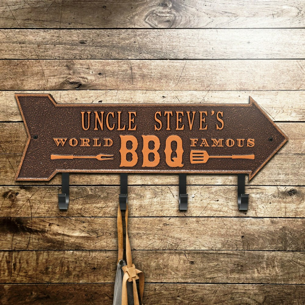Plow & Hearth World Famous BBQ Arrow Hook Plaque, Antique Brass