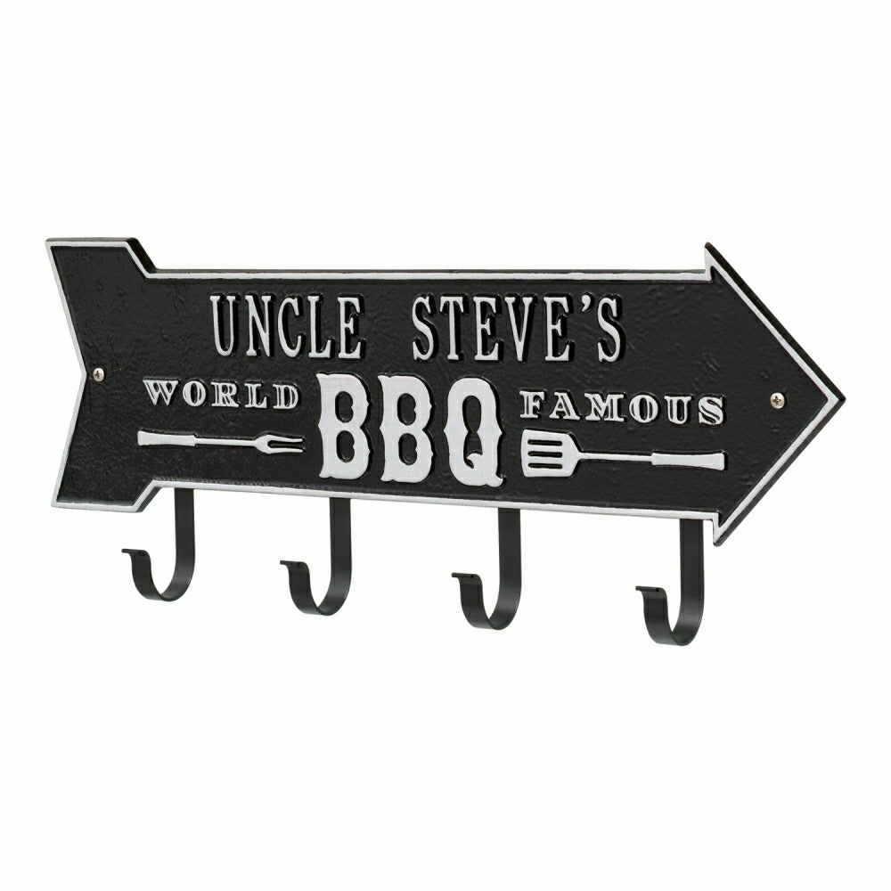 Plow & Hearth World Famous BBQ Arrow Hook Plaque, Antique Brass