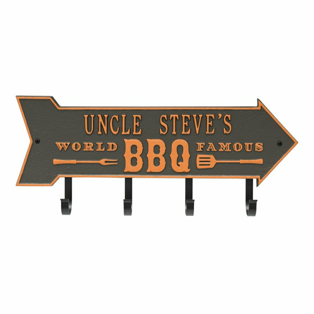 Plow & Hearth World Famous BBQ Arrow Hook Plaque, Antique Brass
