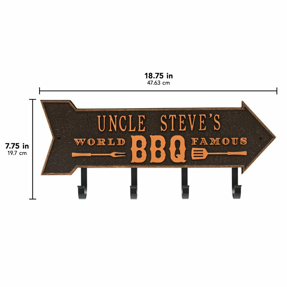 Plow & Hearth World Famous BBQ Arrow Hook Plaque, Antique Brass