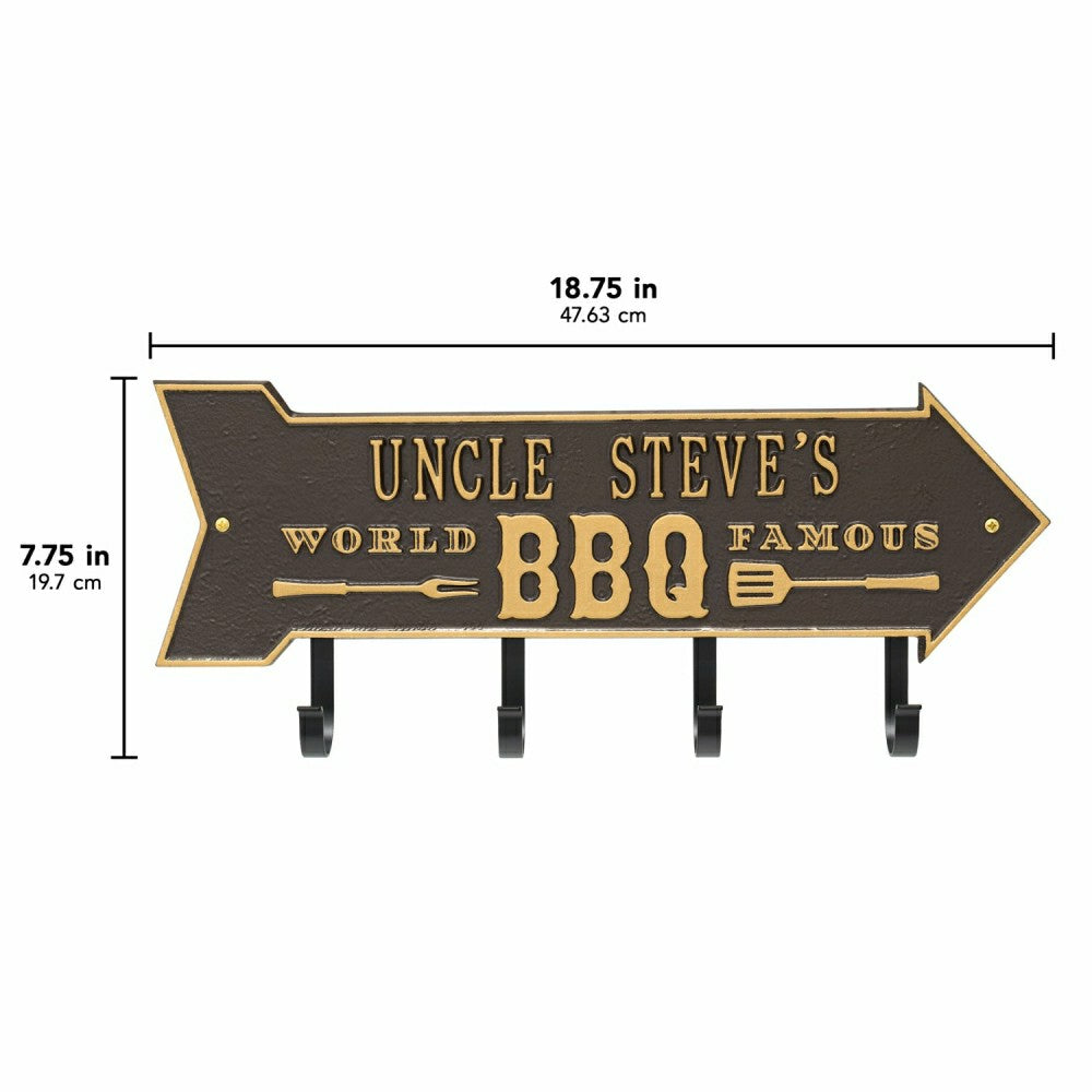 Plow & Hearth World Famous BBQ Arrow Hook Plaque, Antique Brass