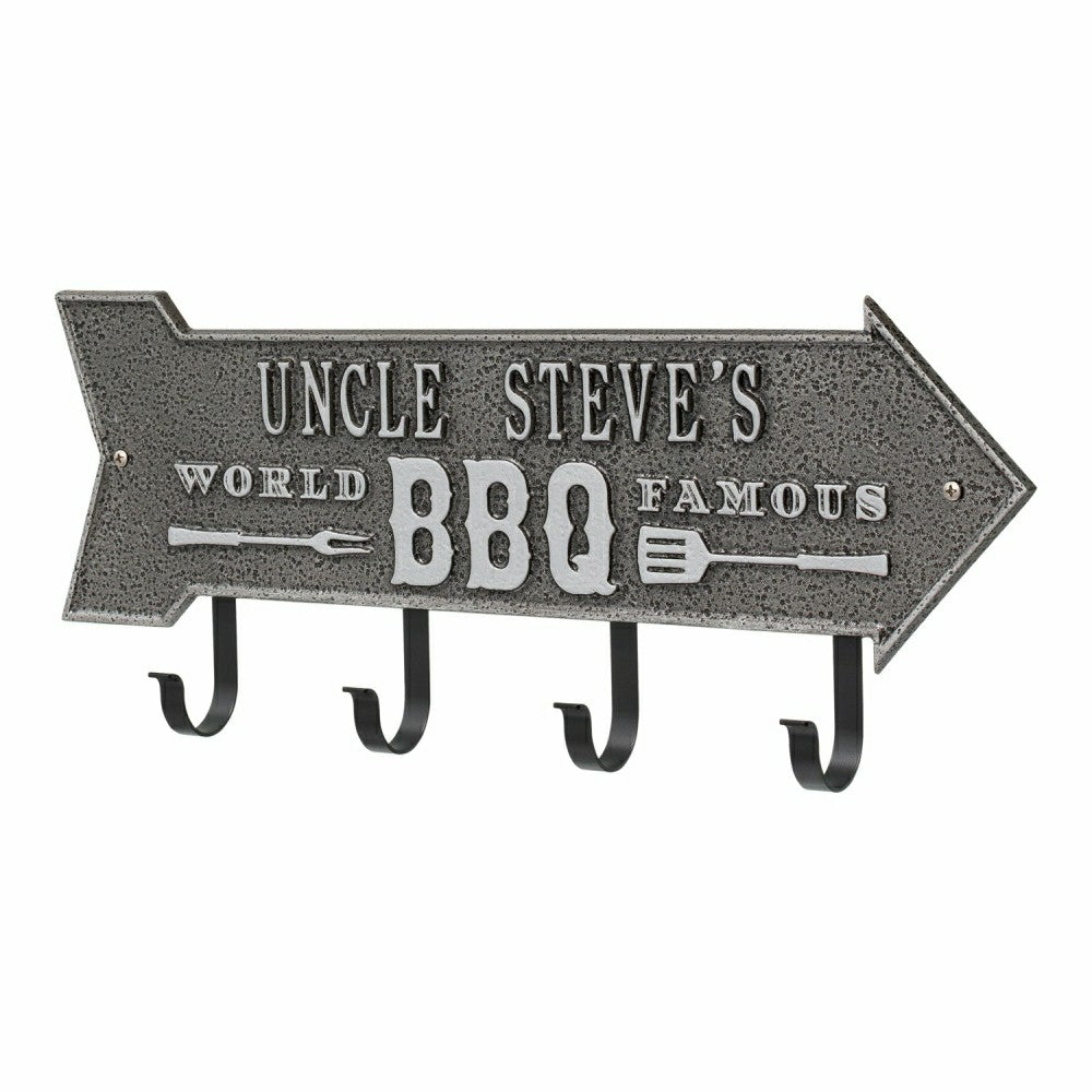 Plow & Hearth World Famous BBQ Arrow Hook Plaque, Antique Brass