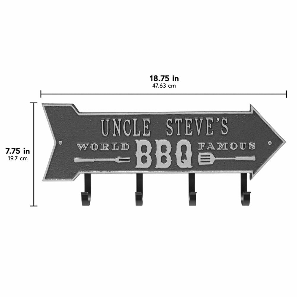 Plow & Hearth World Famous BBQ Arrow Hook Plaque, Antique Brass