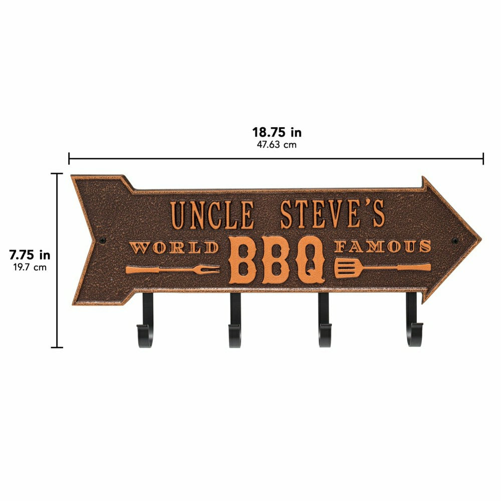 Plow & Hearth World Famous BBQ Arrow Hook Plaque, Antique Brass