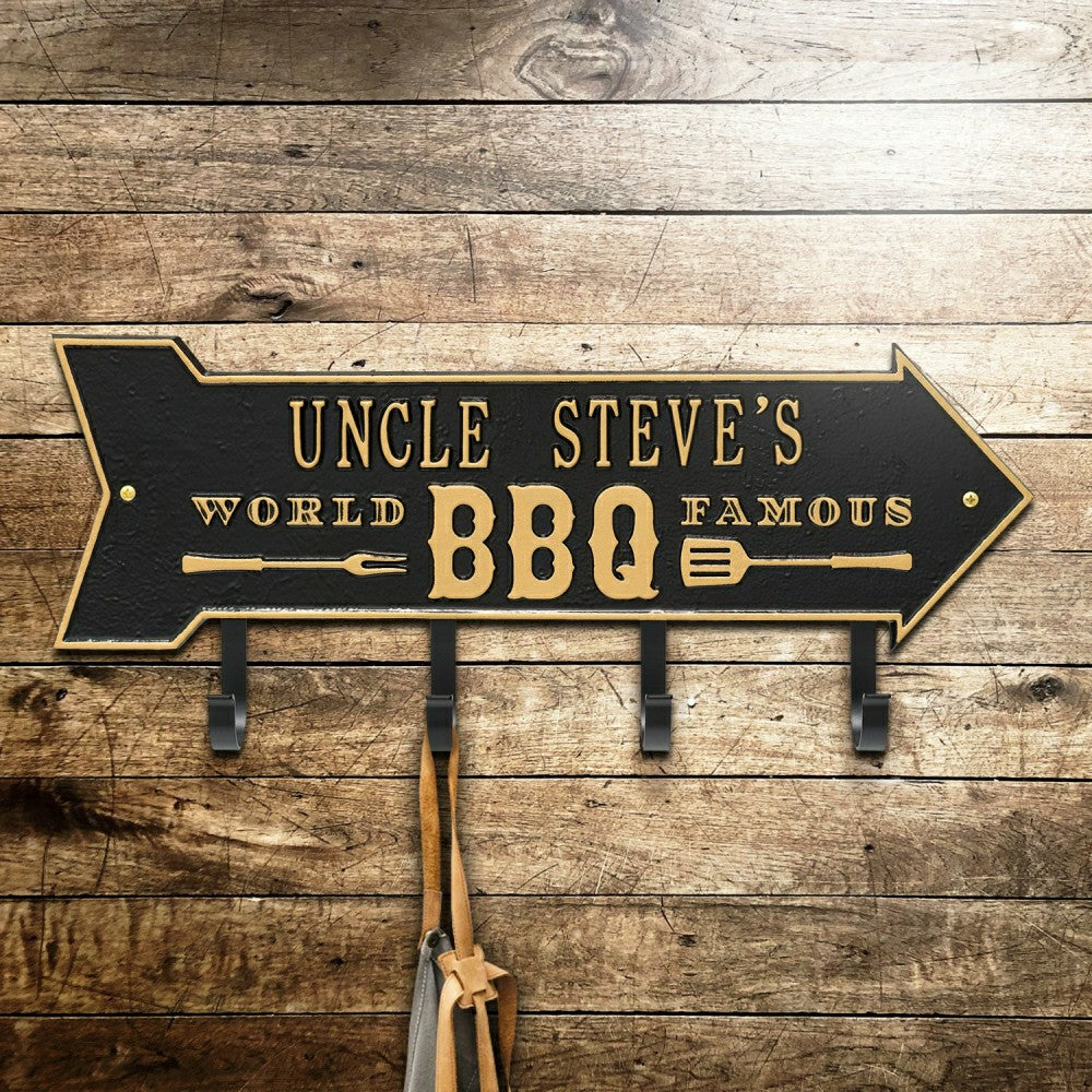 Plow & Hearth World Famous BBQ Arrow Hook Plaque, Antique Brass