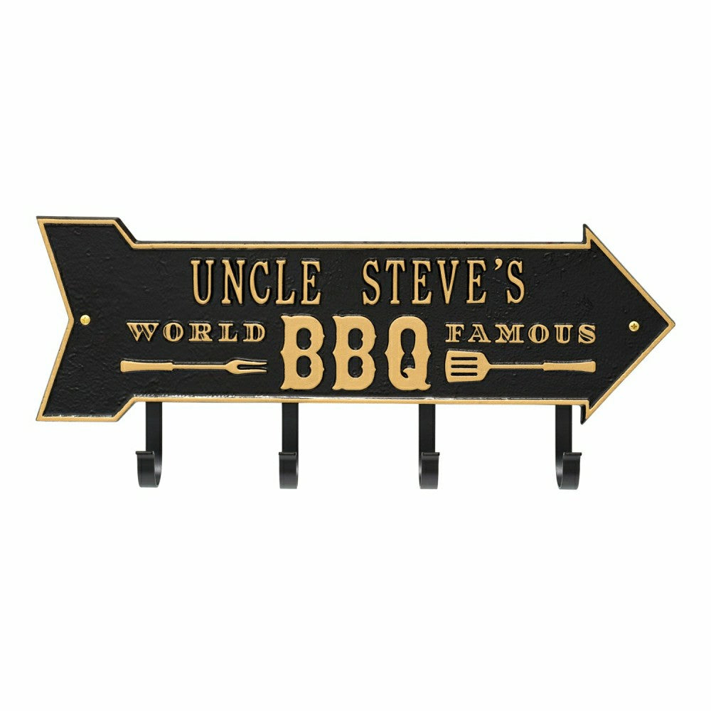 Plow & Hearth World Famous BBQ Arrow Hook Plaque, Antique Brass