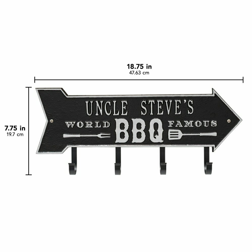 Plow & Hearth World Famous BBQ Arrow Hook Plaque, Antique Brass