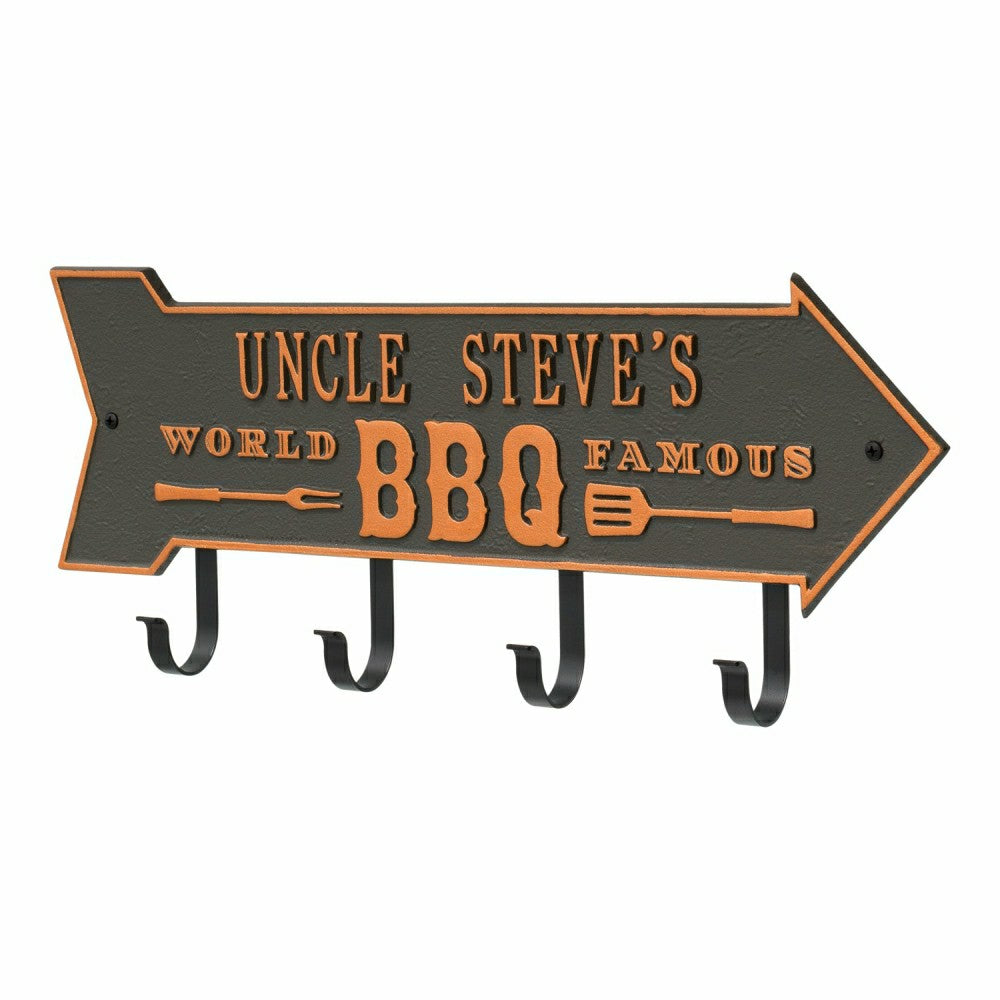 Plow & Hearth World Famous BBQ Arrow Hook Plaque, Antique Brass