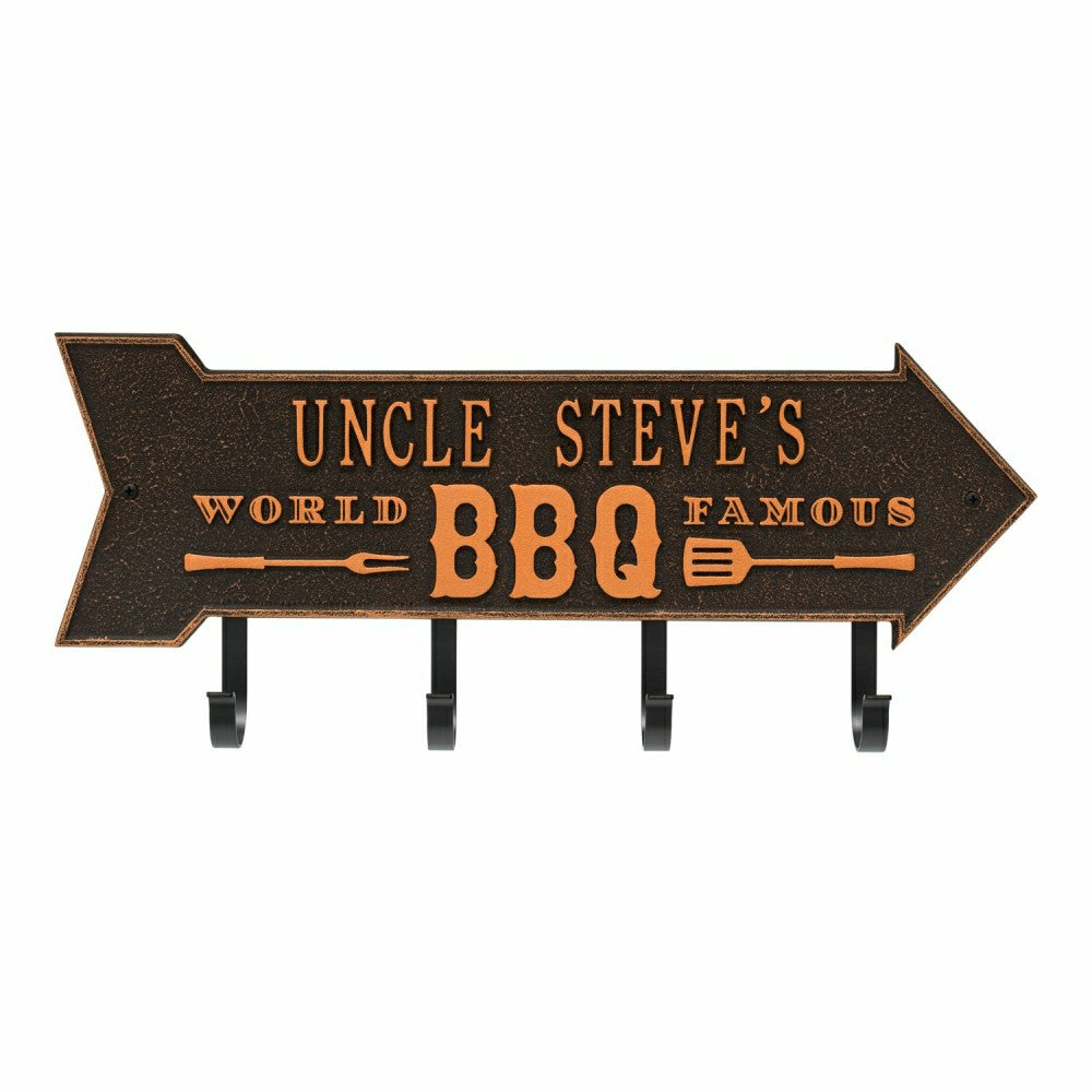 Plow & Hearth World Famous BBQ Arrow Hook Plaque, Antique Brass