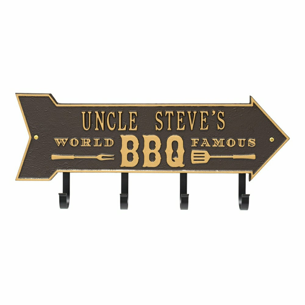 Plow & Hearth World Famous BBQ Arrow Hook Plaque, Antique Brass