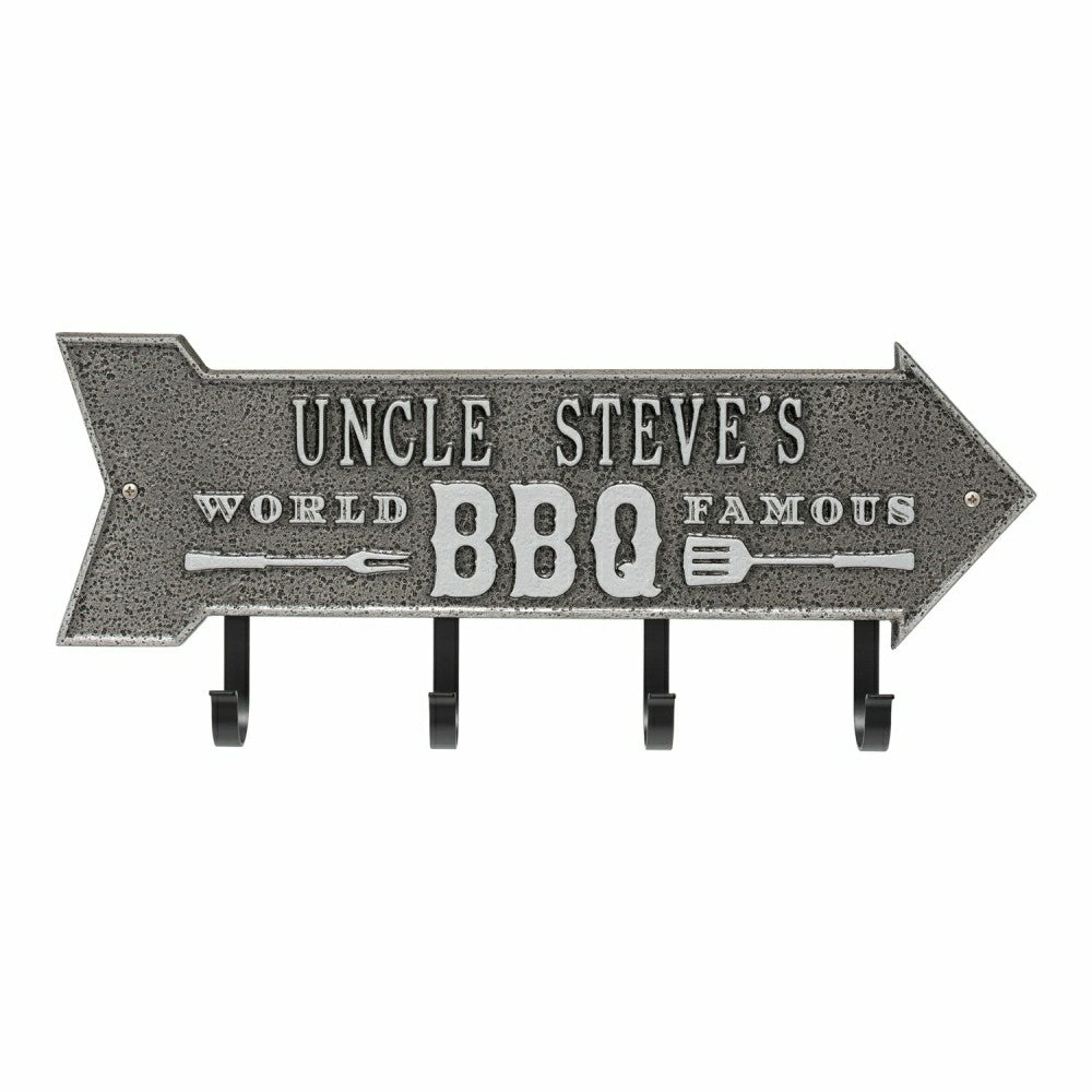 Plow & Hearth World Famous BBQ Arrow Hook Plaque, Antique Brass