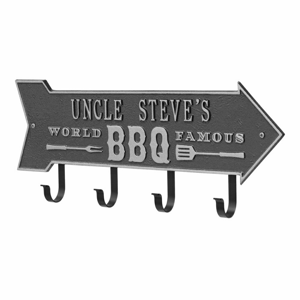 Plow & Hearth World Famous BBQ Arrow Hook Plaque, Antique Brass