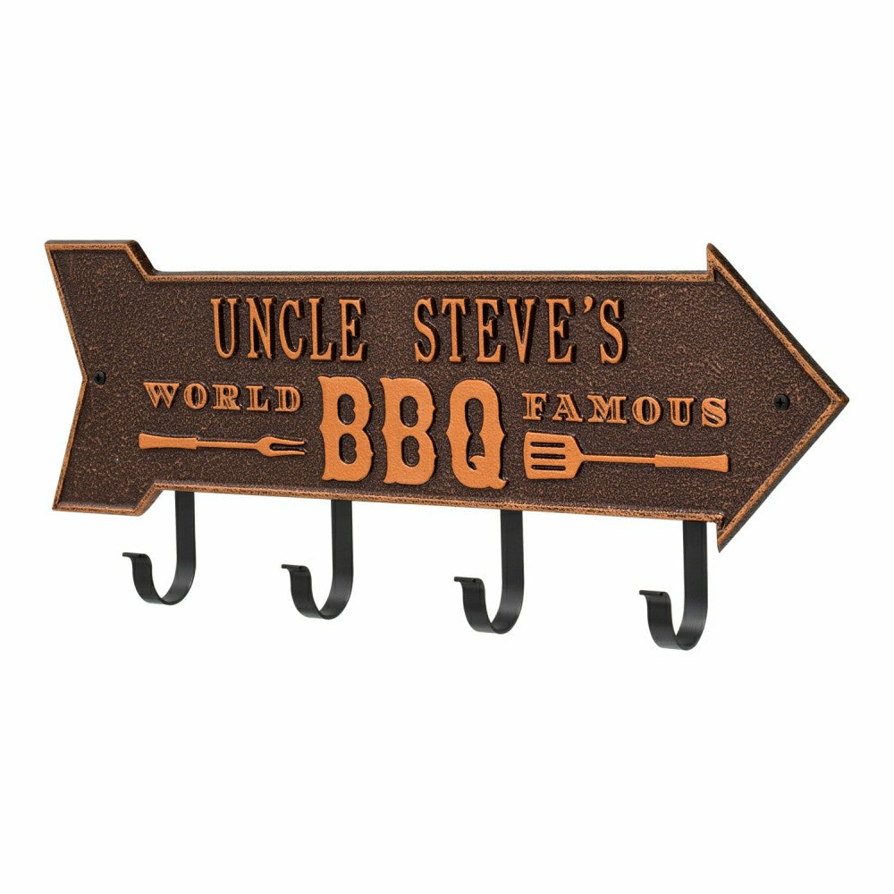 Plow & Hearth World Famous BBQ Arrow Hook Plaque, Antique Brass