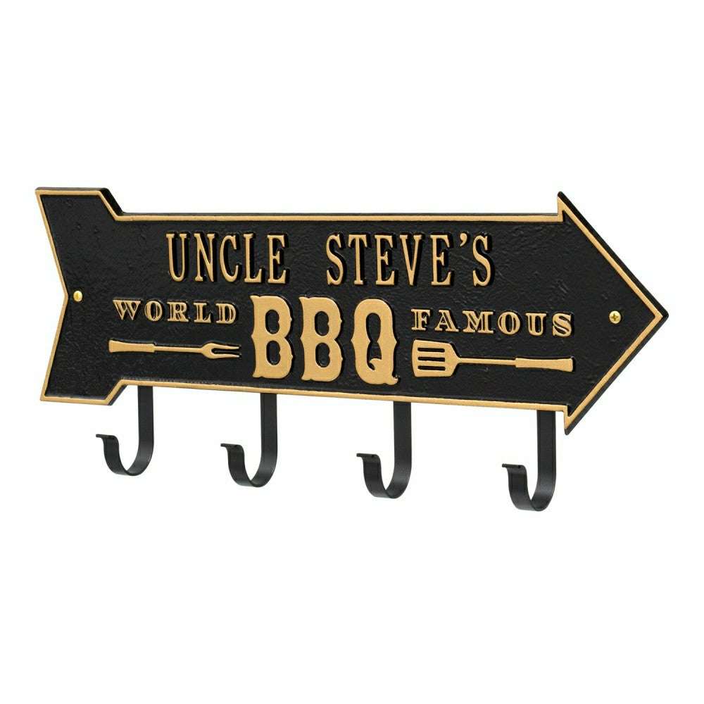 Plow & Hearth World Famous BBQ Arrow Hook Plaque, Antique Brass