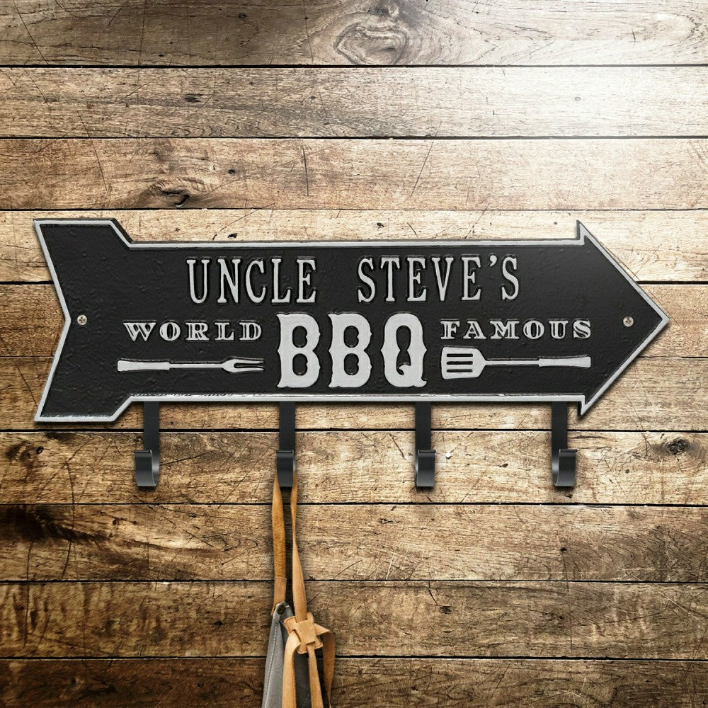 Plow & Hearth World Famous BBQ Arrow Hook Plaque, Antique Brass