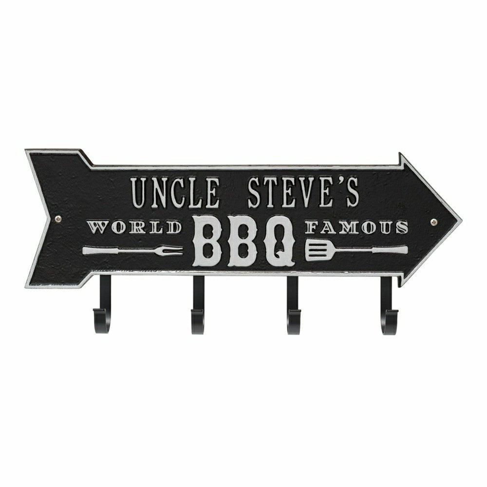 Plow & Hearth World Famous BBQ Arrow Hook Plaque, Antique Brass