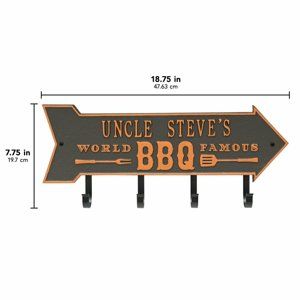 Plow & Hearth World Famous BBQ Arrow Hook Plaque, Antique Brass