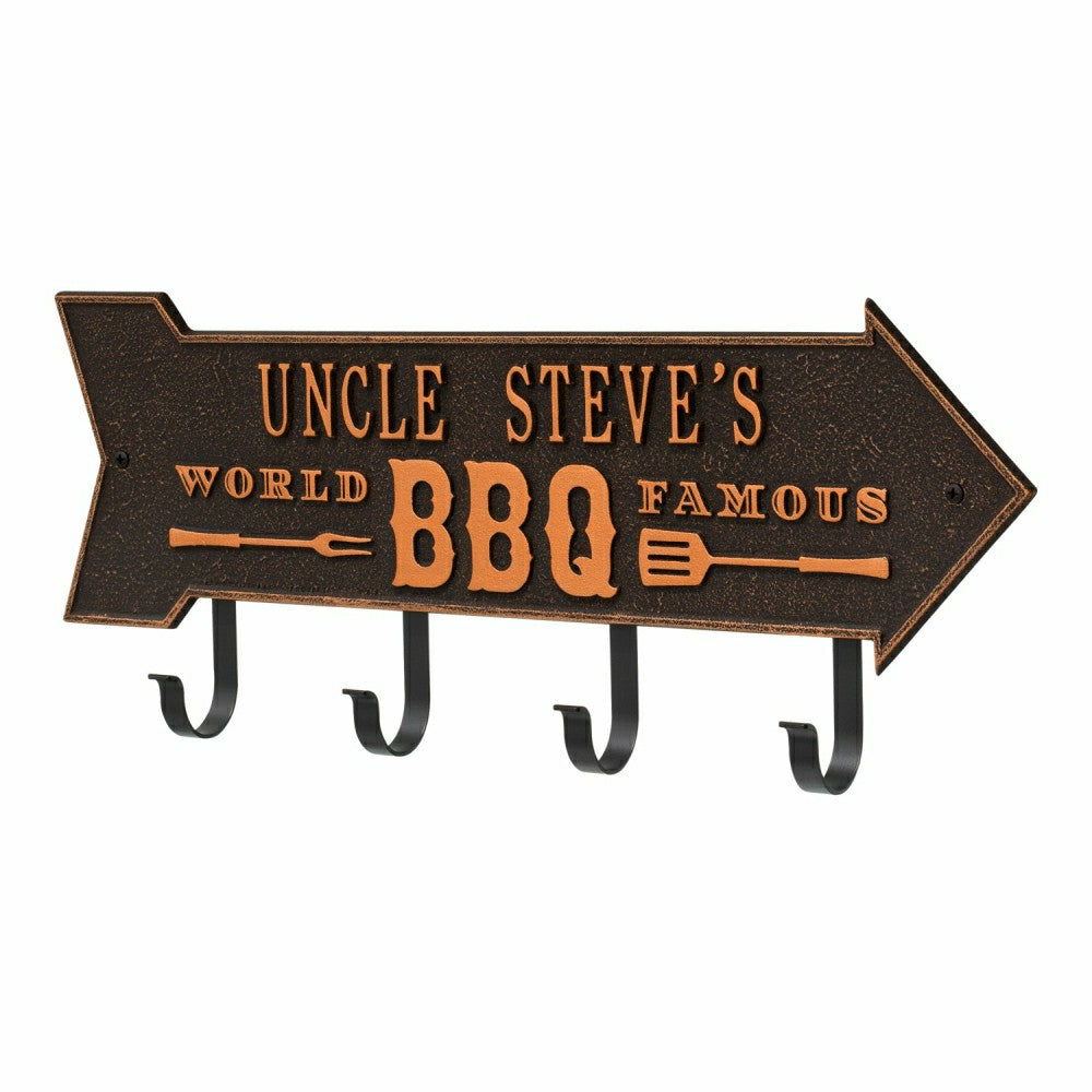Plow & Hearth World Famous BBQ Arrow Hook Plaque, Antique Brass