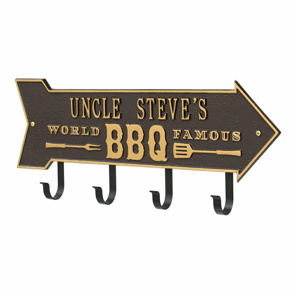 Plow & Hearth World Famous BBQ Arrow Hook Plaque, Antique Brass