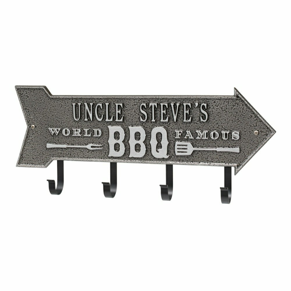 Plow & Hearth World Famous BBQ Arrow Hook Plaque, Antique Brass
