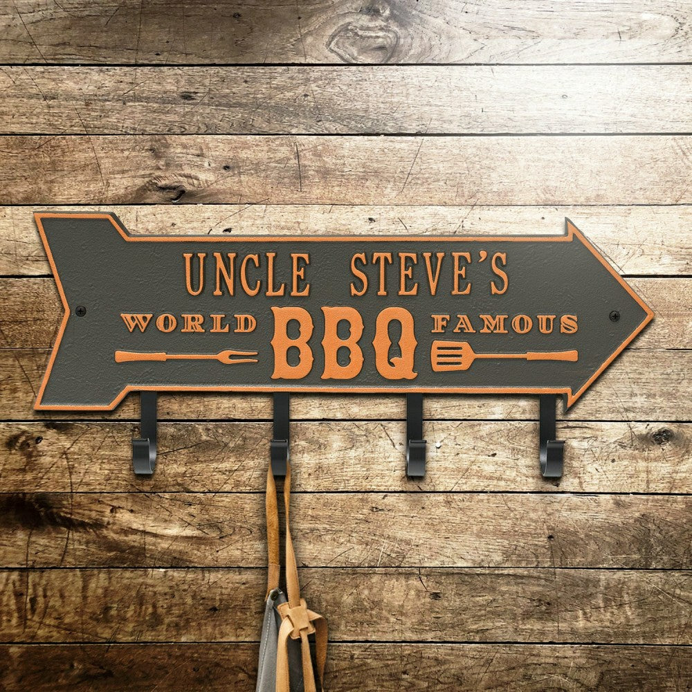 Plow & Hearth World Famous BBQ Arrow Hook Plaque, Antique Brass